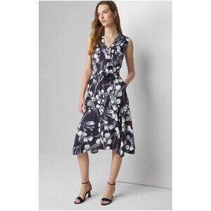 White House Black Market Utility Sundress Lined w/ Belt Mystic Floral Black Sz 0